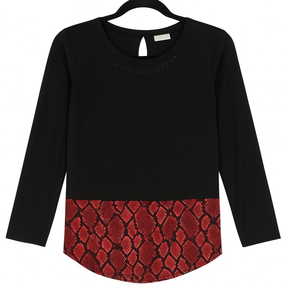 Black Top with Sheer Snakeskin Desin
